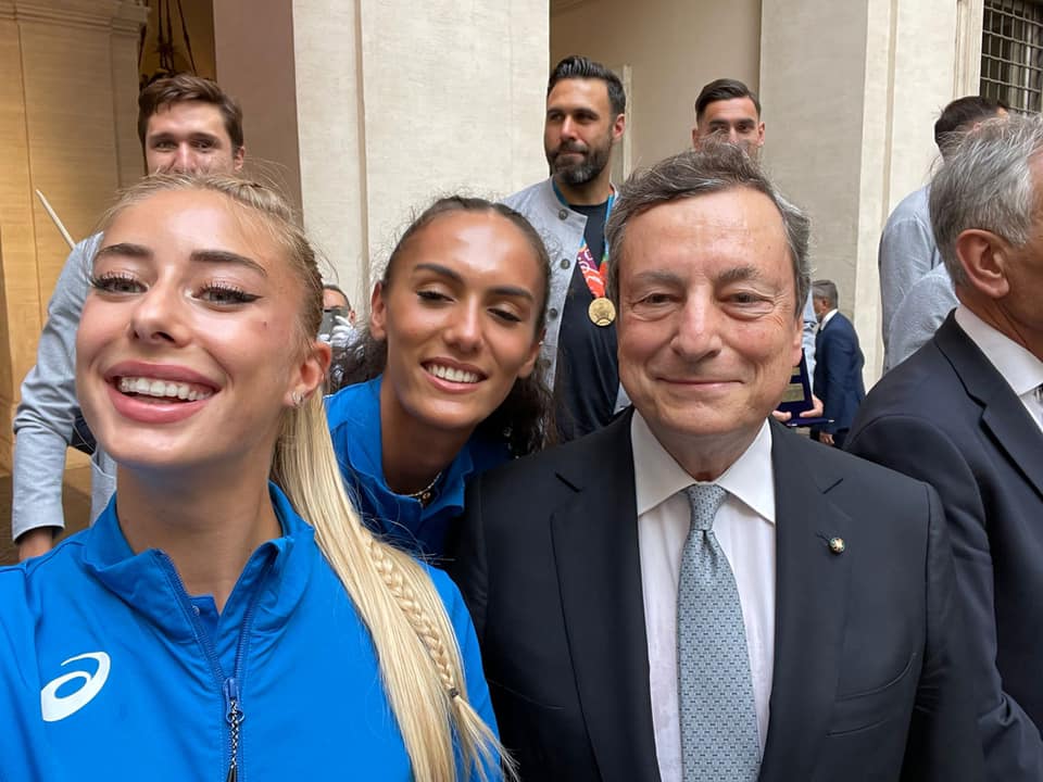 Atletica: Sabbatini, Kaddari e Battocletti premiate da Draghi insieme alla Nazionale di calcio